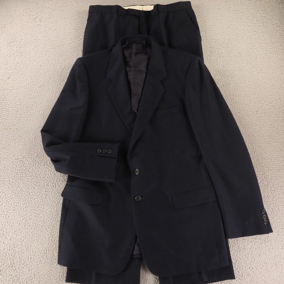 VTG Vittorio Rex Suit M MT 43L Blue Pinstripe 100% Wool Made Italy Blazer 36x31 - Picture 1 of 16